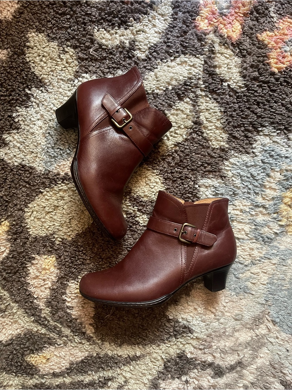 Softspots Women's Chestnut Brown Leather Ankle Booties with Buckle